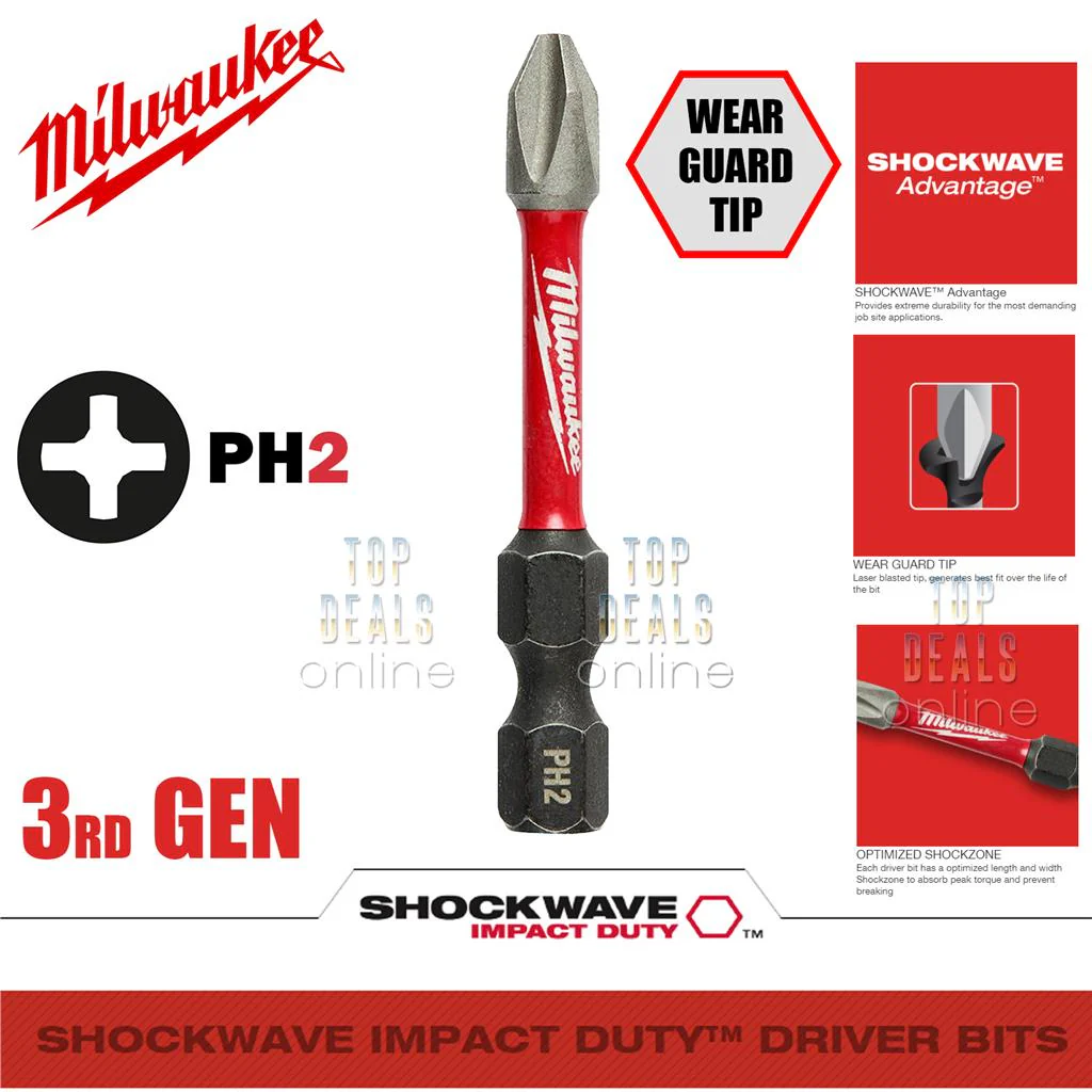 Milwaukee PZ2 PH2 50mm or 25mm option Shockwave Impact Screwdriver Bits 3rd GEN - Image 3
