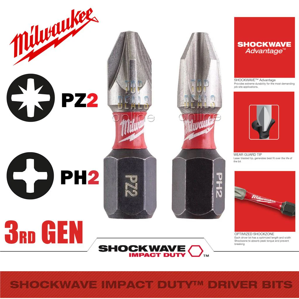 Milwaukee PZ2 PH2 50mm or 25mm option Shockwave Impact Screwdriver Bits 3rd GEN - Image 6