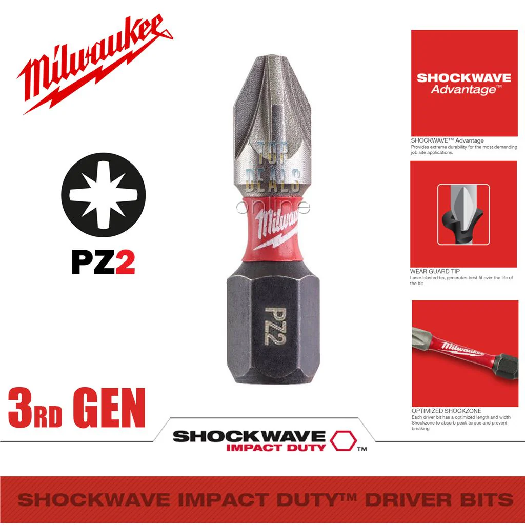Milwaukee PZ2 PH2 50mm or 25mm option Shockwave Impact Screwdriver Bits 3rd GEN - Image 8